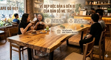 Bàn gỗ me tây nguyên tấm cho quán cafe