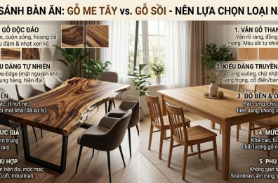 So Sánh Bàn gỗ me tây vs gỗ sồi