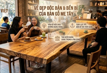 Bàn gỗ me tây nguyên tấm cho quán cafe