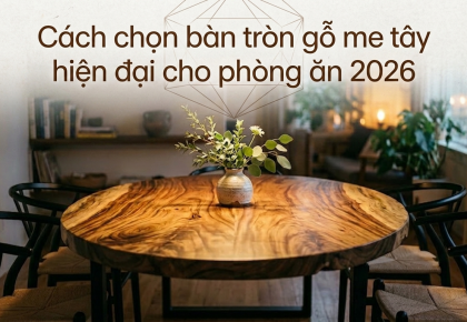 Cách chọn bàn tròn gỗ me tây hiện đại cho phòng ăn 2026