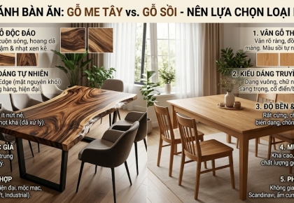 So Sánh Bàn gỗ me tây vs gỗ sồi