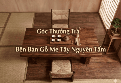 Góc Thưởng Trà Với Chiếc Bàn Trà Gỗ Me Tây Nguyên Tấm nhỏ gọn đến từ Mekong Decor