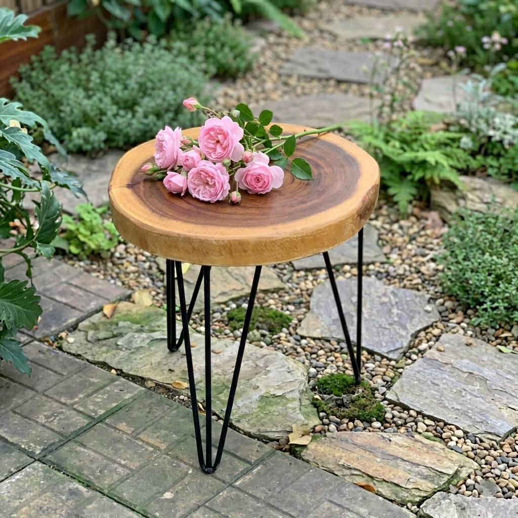 Mặt bàn me tây tròn vân gỗ đẹp