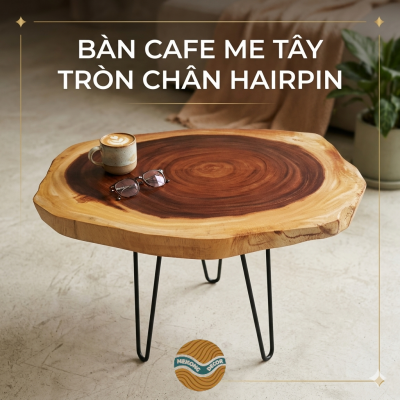 Bàn Cafe me tây tròn chân Hairpin