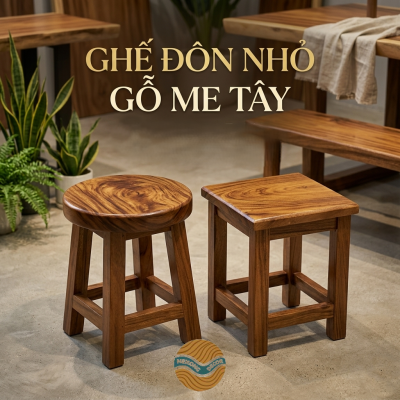 Ghế đôn nhỏ gỗ me tây