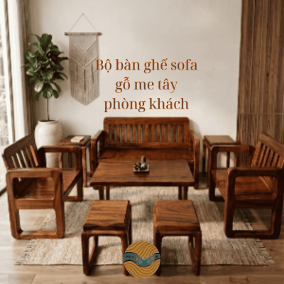Bộ bàn ghế sofa gỗ me tây phòng khách 