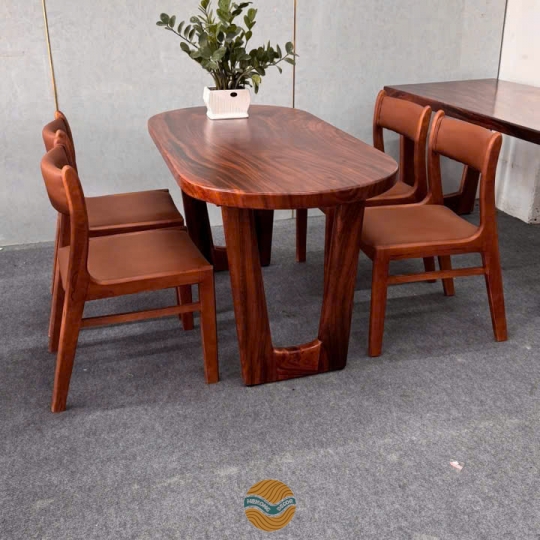 Bàn Oval gỗ me tây 4 ghế