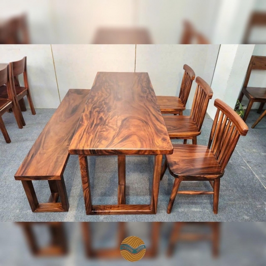 Bộ bàn ăn kết hợp 3 ghế me tây và ghế băng dài