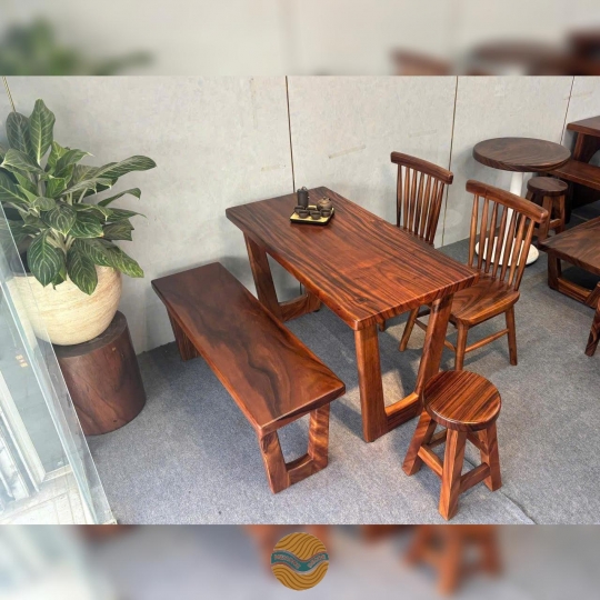 Bộ bàn ăn kết hợp 2 ghế me tây và ghế băng dài 