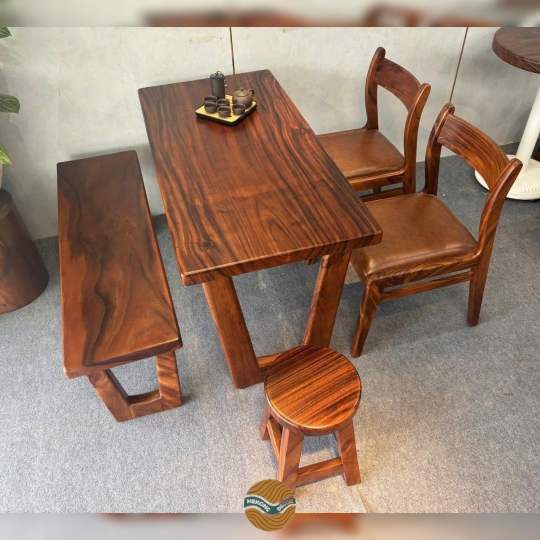 Bộ bàn ăn kết hợp 2 ghế me tây và ghế băng dài 