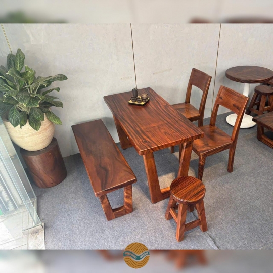 Bộ bàn ăn kết hợp 2 ghế me tây và ghế băng dài 
