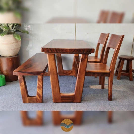 Bộ bàn ăn kết hợp 2 ghế me tây và ghế băng dài 