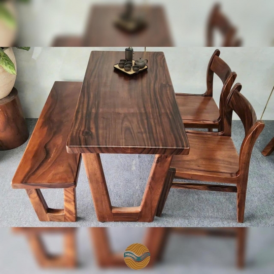 Bộ bàn ăn kết hợp 2 ghế me tây và ghế băng dài 
