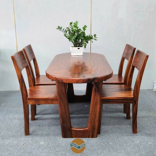 Bàn Oval gỗ me tây 4 ghế