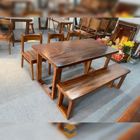 Bộ bàn ăn kết hợp 3 ghế me tây và ghế băng dài