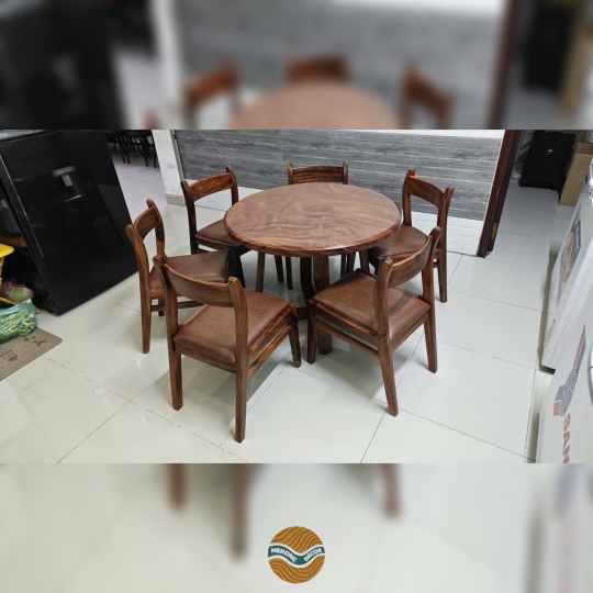 Bàn tròn gỗ me tây và 6 ghế bella me tây