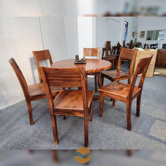 Bàn tròn gỗ me tây và 6 ghế bella me tây
