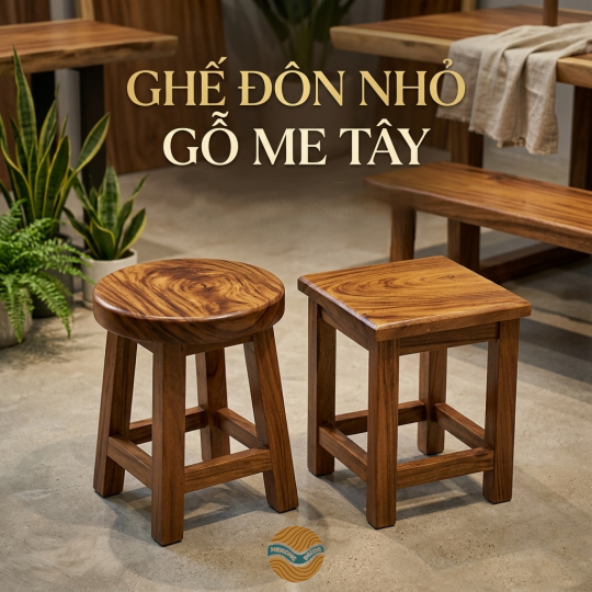 Ghế đôn nhỏ gỗ me tây