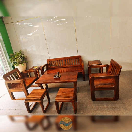 Bộ bàn ghế sofa gỗ me tây phòng khách 
