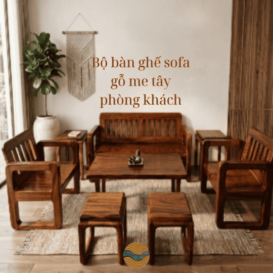 Bộ bàn ghế sofa gỗ me tây phòng khách 