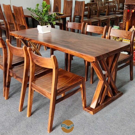 BÀN ĂN GỖ ME TÂY NGUYÊN TẤM 6 GHẾ BELLA